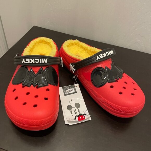 CROCS CLOG DISNEY MICKEY MOUSE SZ 5J RED YELLOW FUZZY LINED KAWAII ICONIC MICKEY - Picture 3 of 16